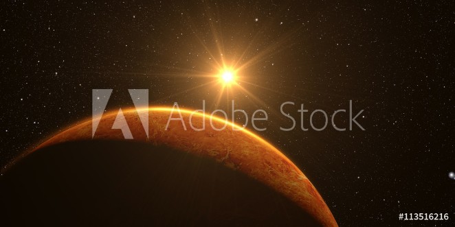Picture of Venus Cinematic and very realistic sunrise seen from space on venus 3d rendering